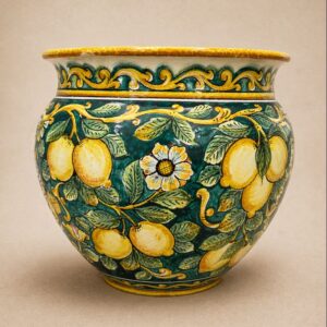 Vaso Tondo Con Decoro Limoni e Verde Ramina