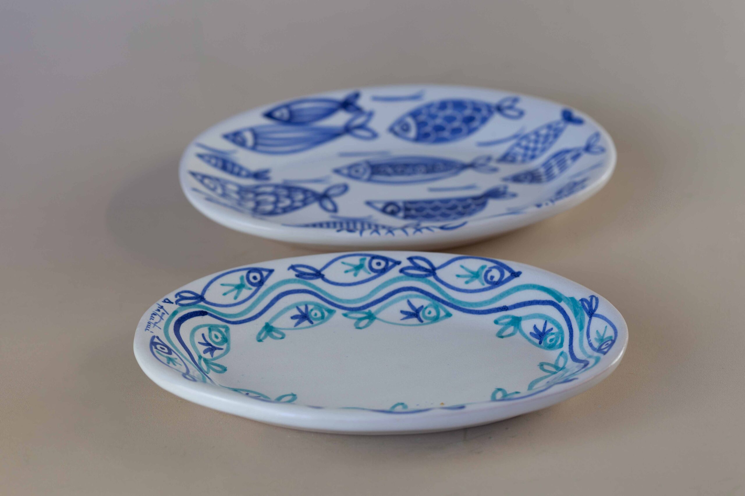 Piatto Ovale Decoro Pesci Blu - immagine 2